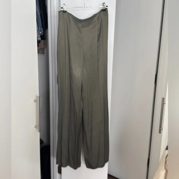 Zara Satin Effect Full Length Dart Pants in Olive - Picture 4 of 8